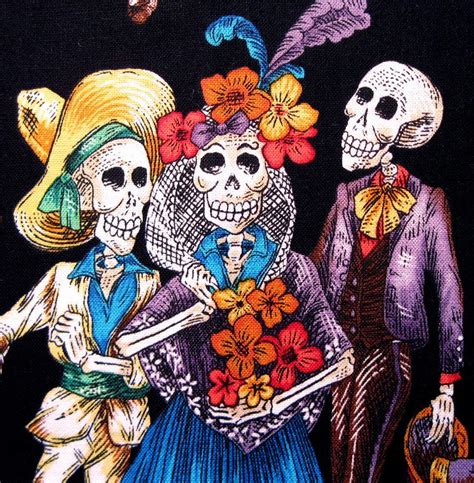 Mexican Dancing Skeletons Alexander Henry Cotton By Craftykathleen