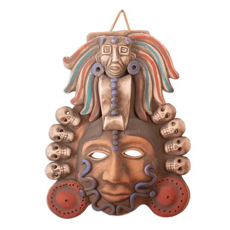 Unicef Market Ceramic Mexican Aztec Mask With Skulls Honoring Death