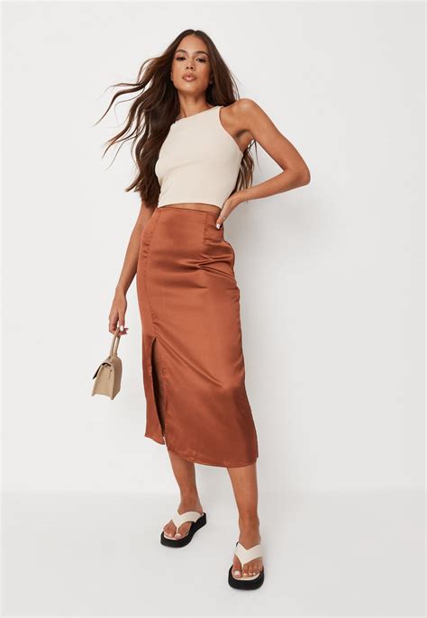 Chocolate Satin Slip Midaxi Skirt Missguided Ireland
