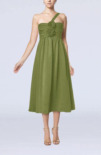 Olive Green Casual One Shoulder Sleeveless Chiffon Pleated Wedding