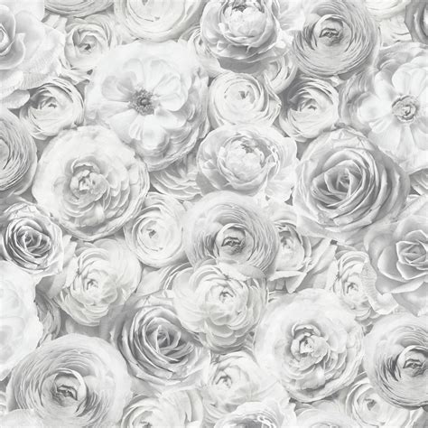 Arthouse Wild Rose Floral Wallpaper Silver Grey Petals