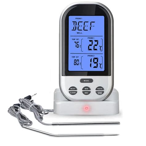1set Wireless Remote Dual Probe Meat Thermometer Instant Read Timer