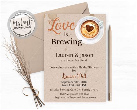 Rustic Coffee Bridal Shower Invitation Printable Love Is Etsy