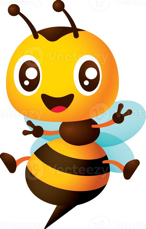 Cartoon Cute Happy Honey Bee Character Showing Victory Hand Signs With