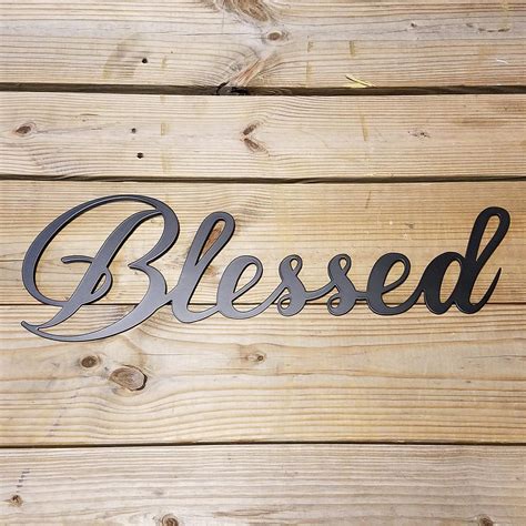 Blessed Script Metal Sign Inspirational Steel Wall Decor Black Word