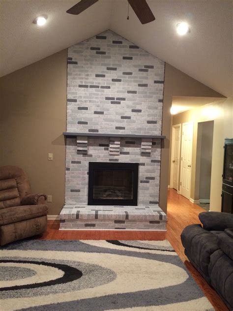 Finished Brick Fireplace Makeover Fireplace Remodel Home Fireplace