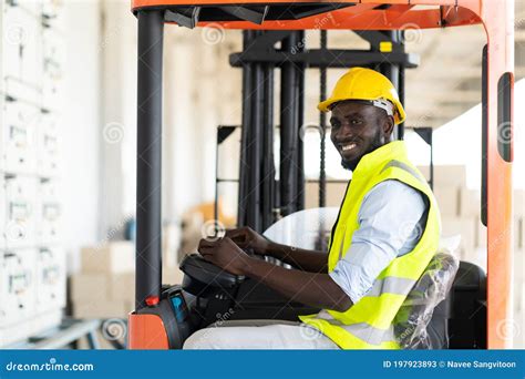 Warehouse Man Worker Driver Forklift. Warehouse Worker Driver Stacking