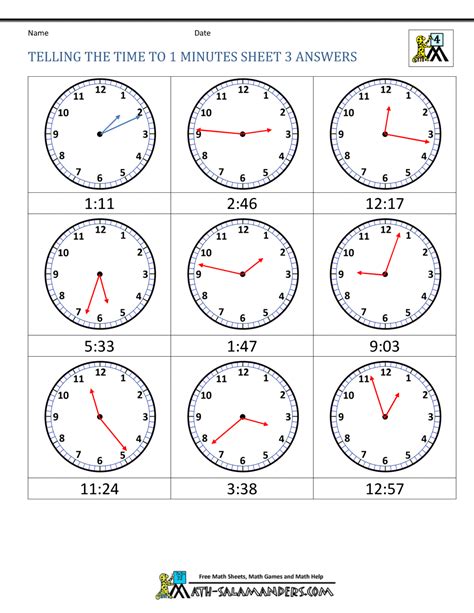 Telling Time To The 5 Minutes Worksheets