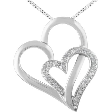 sterling silver diamond accent double heart pendant diamond heart pendants jewelry and watches