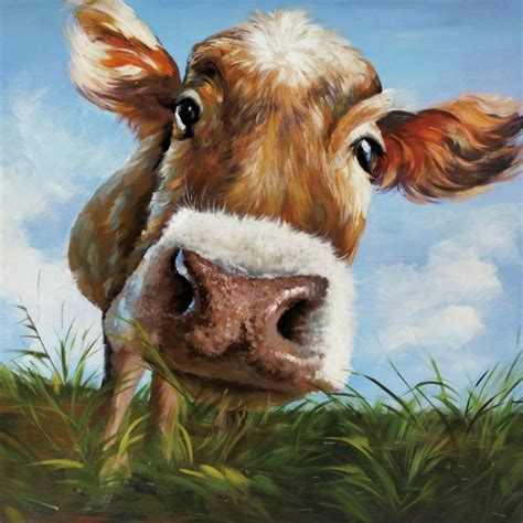 Hello Hand Painted Cow Canvas Wall Art Antique Farmhouse