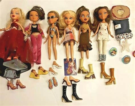 lot of six 2001 bratz dolls originals accessories shoes pillows rings more bratz bratz