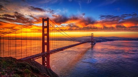 Sunset Over Golden Gate Bridge Hd Wallpaper Background Image 1920x1080