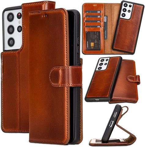 Genuine Tan Leather Case For Samsung Galaxy S21 Ultra Cover Wallet Book