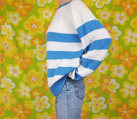 Vintage 80s Striped Slouchy Sweater Wheres Waldo Stripe Etsy