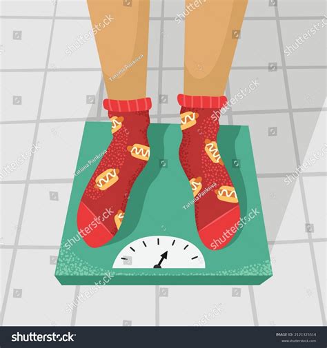 Vector Illustration Man Standing On Scale Stock Vector Royalty Free