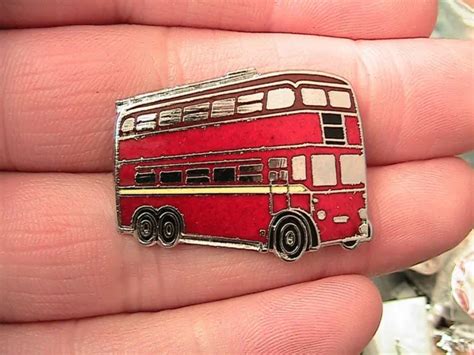 Vintage Enamel London Transport Trolley Bus Pin Badge Red Double Decker