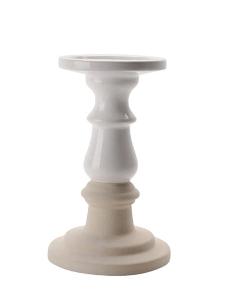 Ceramic Dual Tone Pillar Candle Holder White And Beige