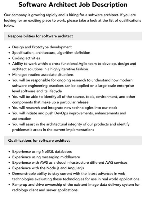 Software Architect Job Description Velvet Jobs