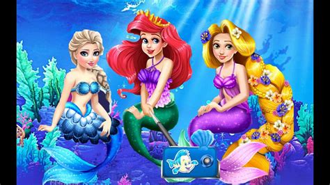 Disney Princess Elsa And Rapunzel As Mermaids At Ariels Birthday Party