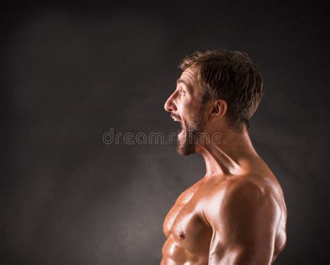 Screaming Shirtless Mascular Man Stock Photo Image Of Naked Strength