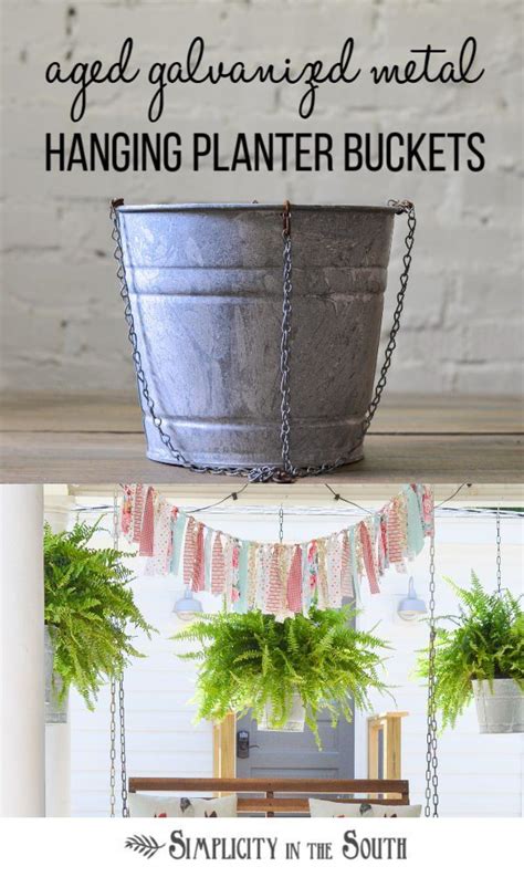 Diy Farmhouse Style Aged Galvanized Hanging Bucket Planters Diy