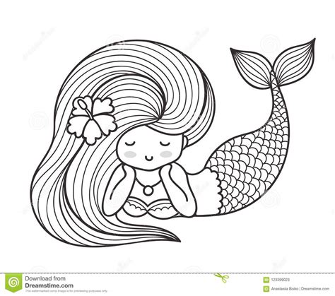 Dreamy Lying Mermaid With Long Curly Hair Stock Vector