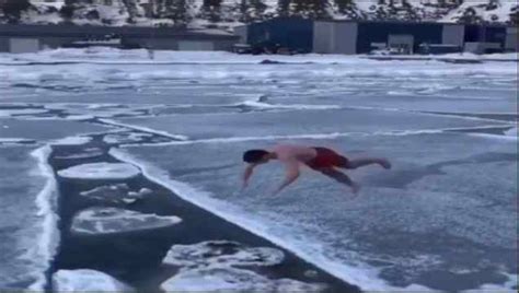 Hes Wilding Dude Takes A Swim In Icy Cold Water