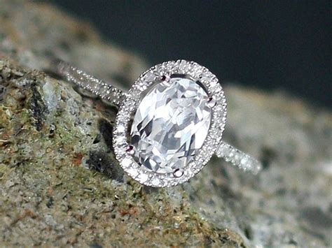 White Sapphire Engagement Ring Ovale Petite Diamonds Oval Halo