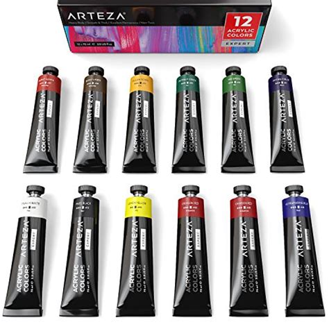 Arteza Expert Acrylic Paint Set Of 12 Colorstubes 75ml253 Oz With