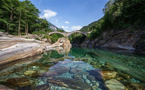 Verzasca River Switzerland Europe Stone Bridge Crystal