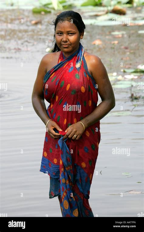 Woman Bathing At Bolgarh Village Orissa India Stock Photo 12537128