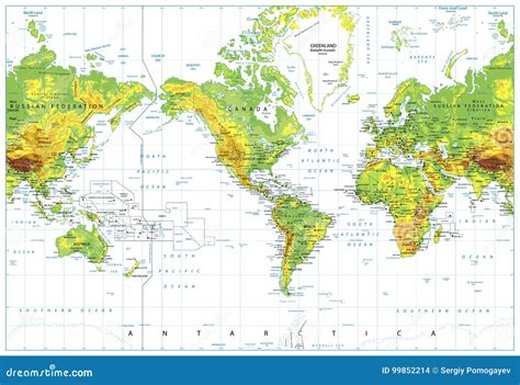 América Centró El Mapa Del Mundo Físico Aislado En Blanco Ilustración