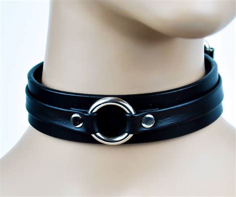 middle o ring w black strap leather choker fetish bondage cosplay gothic punk ebay