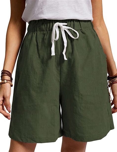 yeokou women s casual baggy cotton linen drawstring elastic waist bermuda shorts amazon ca