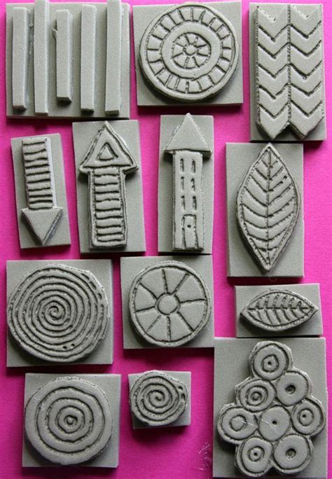 A Set Of 13 Foam Stamps Hand Carved With A Pyrography Tool Into Extra