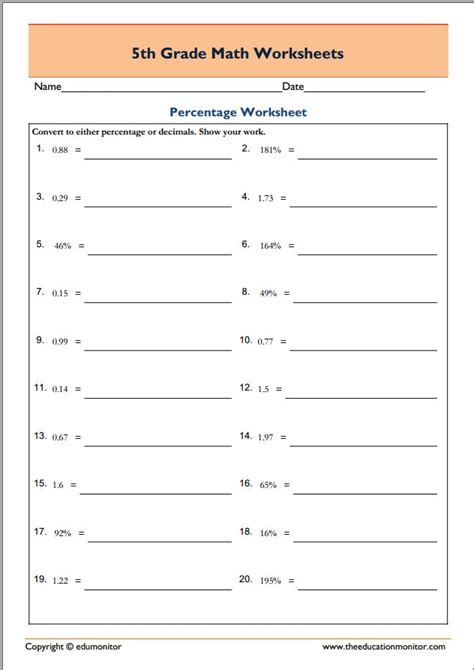 Free Printable Fifth Grade Math Worksheets Free Printable Worksheet