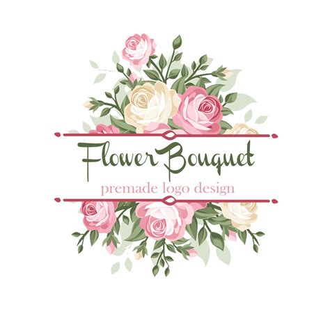 Flower Bouquet Logo Design Pink Roses Floral Premade Logo Design
