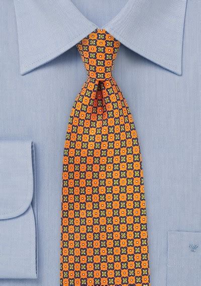 Bright Orange Geometric Print Silk Tie Cheap