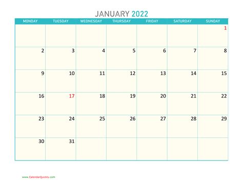 Monthly Monday 2022 Calendar Printable Calendar Quickly