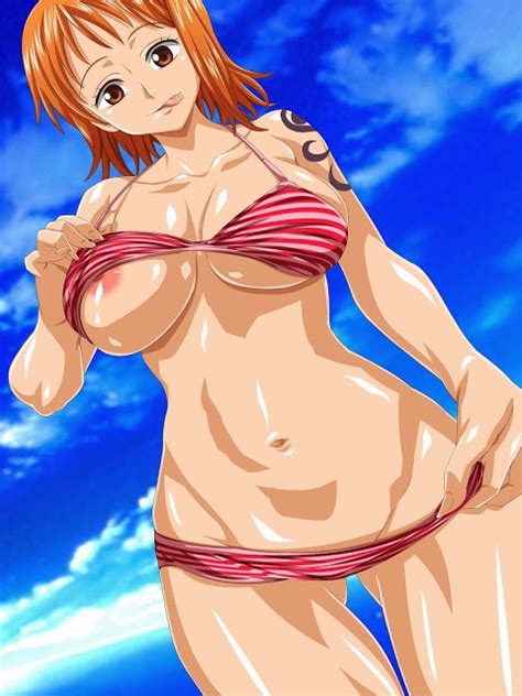 Rule 34 Bikini Blush Breasts Nami One Piece Orange Hair Short Hair