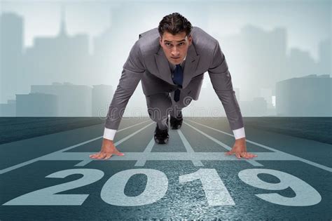 The Businessman On Finishing Line In Race For 2019 Stock Image Image Of Crossing Businessman