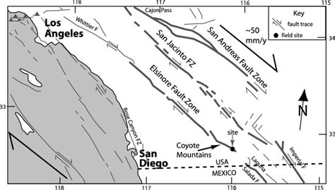 Map Of Southern California Showing Major Faults And Study Area On The
