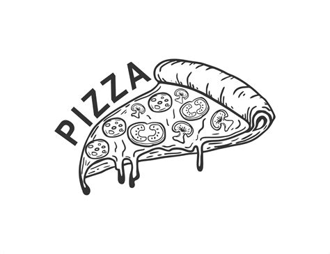 Hand Drawn Sketch Style Pizza Slice Pepperoni Pizza With Salami