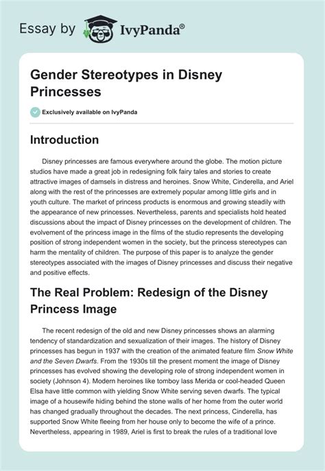 Gender Stereotypes In Disney Princesses 1218 Words Essay Example
