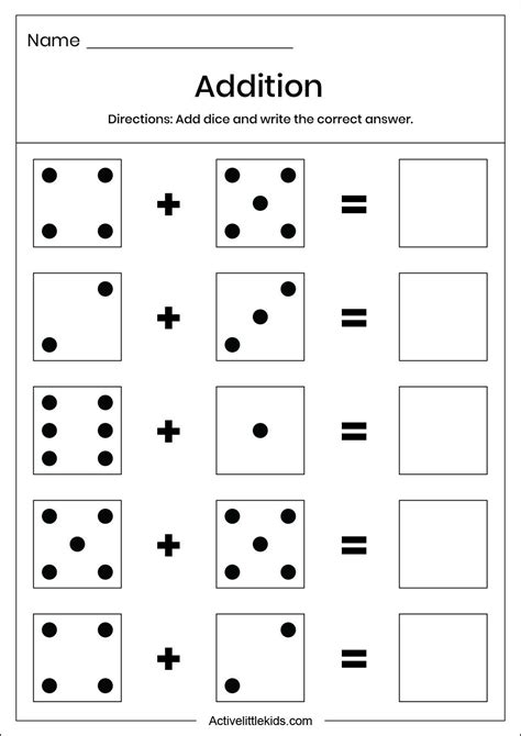 Get The Dice Addition Worksheet In The Free Addition Worksheet Set Subtraction Kindergarten