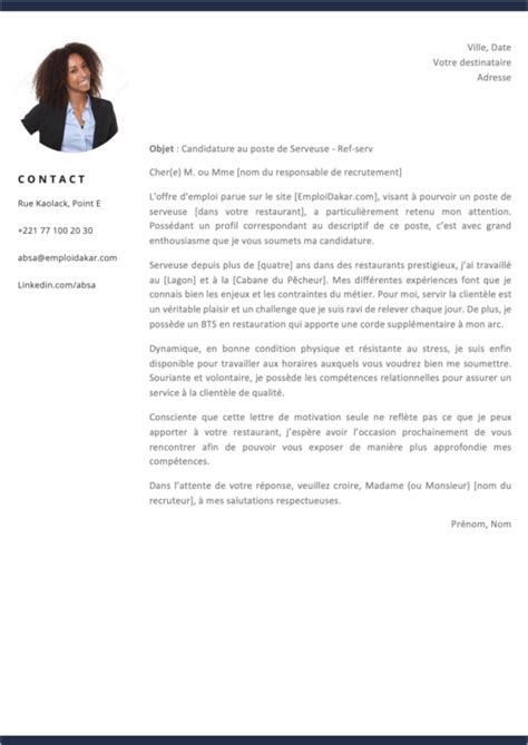 Lettre De Motivation Serveuse Serveur Exemples De Cv Exemples De Cv