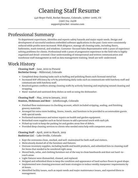 Cleaning Staff Resumes Rocket Resume