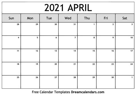 April 2021 Calendar Free Blank Printable With Holidays