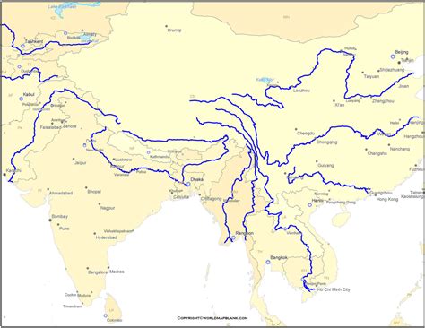 Printable Asia Rivers Map Map Of Asia Rivers