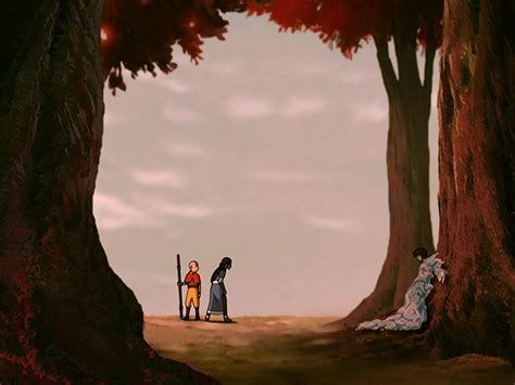 Avatar Aang And Katara Staring At Jet Who Is Frozen Against A Tree In